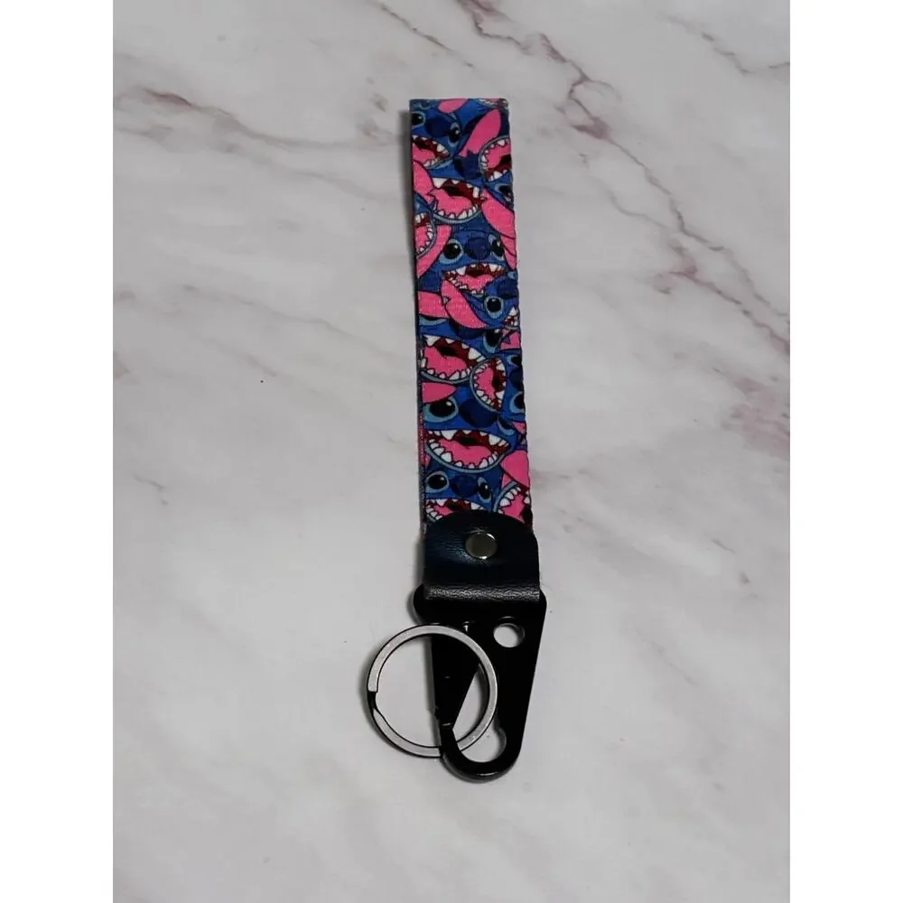 Lilo And Stitch Wrist Strap Metal Clip Key Chain Keychain Strap Pink Blue